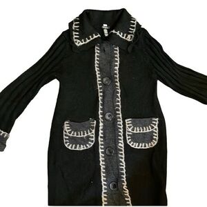 CUPIO Sweater Jacket Black Grey Cream‎ Contrast Stitching  Size Large